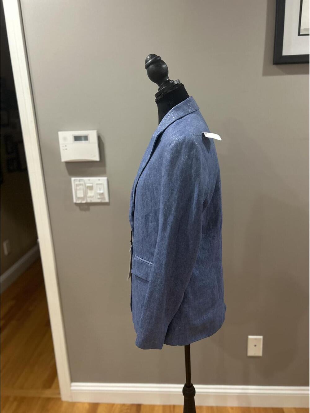 ZARA Blue Linen Blend Blazer Jacket Sz Small - Picture 2 of 9